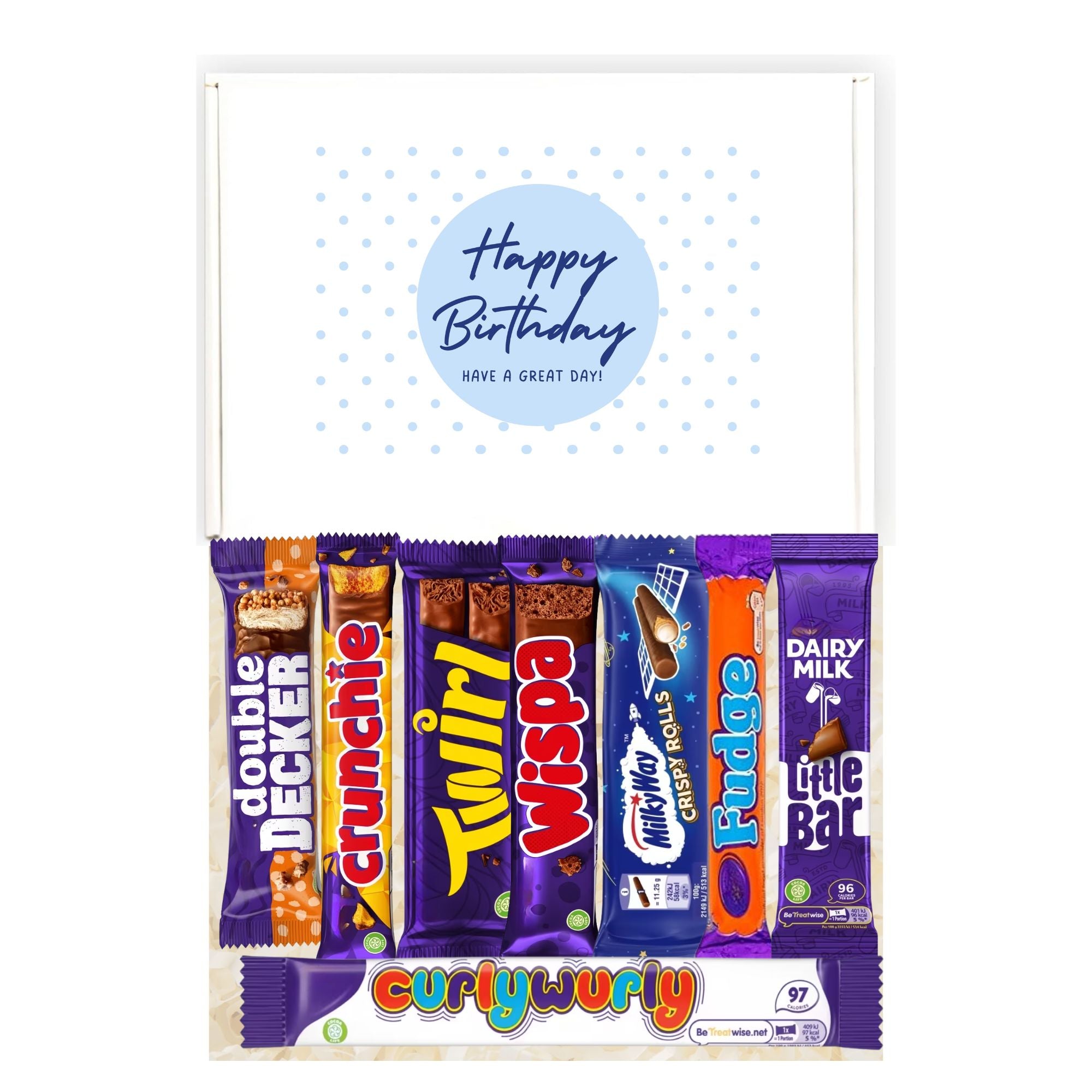 Assorted chocolate bars in a packaging with a &