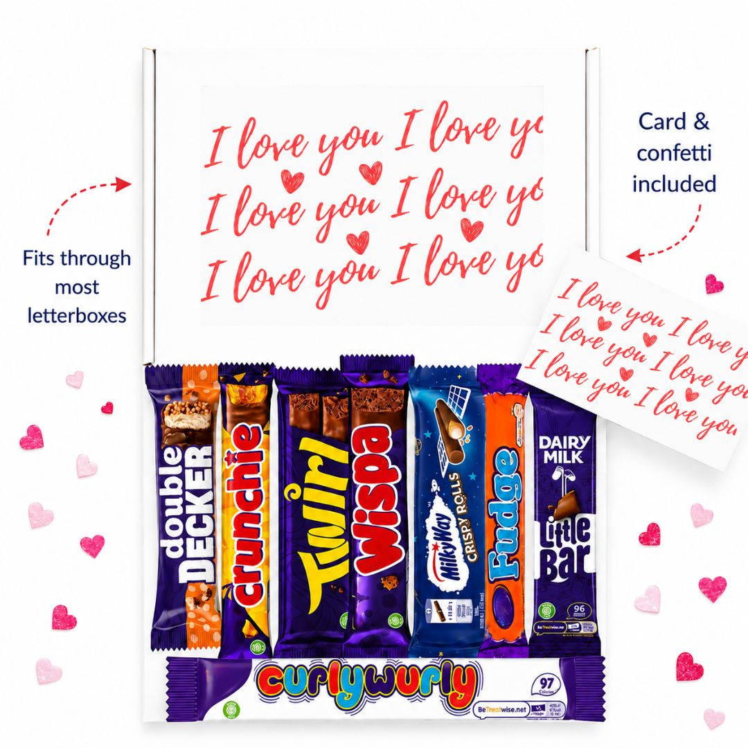 Assorted chocolate bars in a decorative box with &