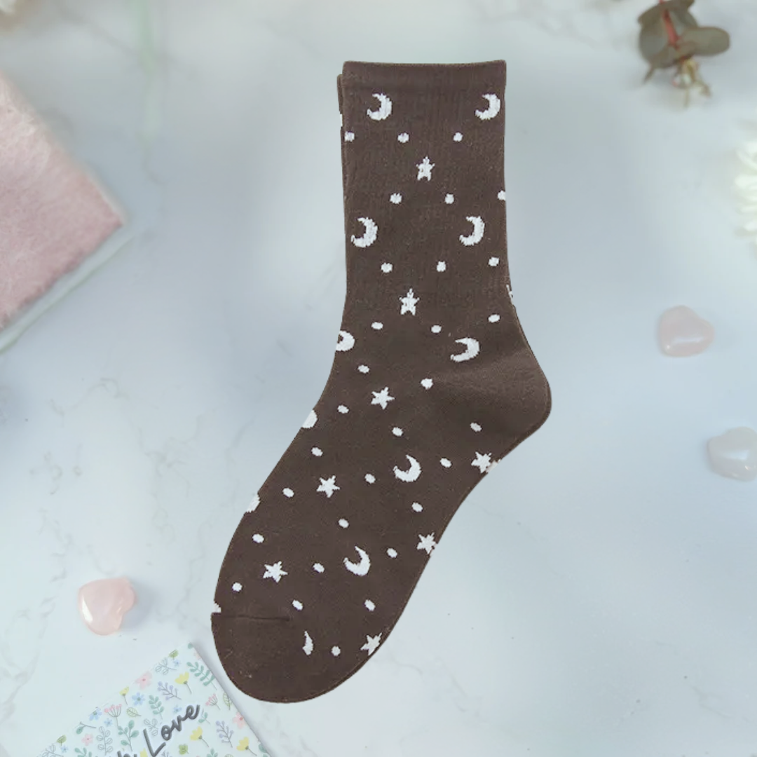 Moon and star print socks