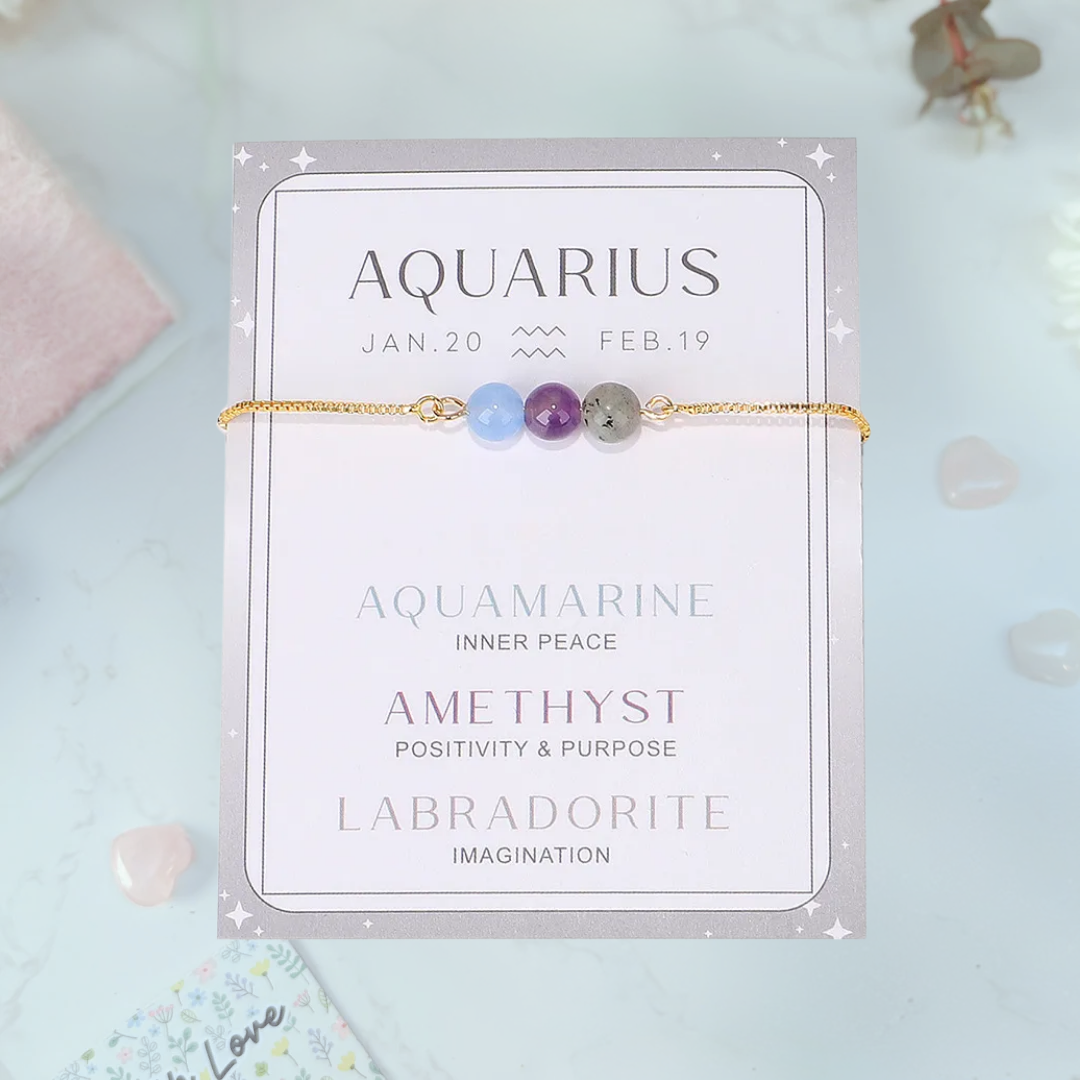 Aquarius Zodiac Bracelet with crystals