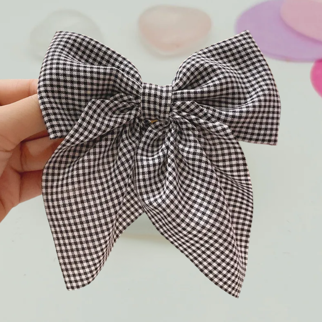 Black & White Gingham Bow Hair Clip