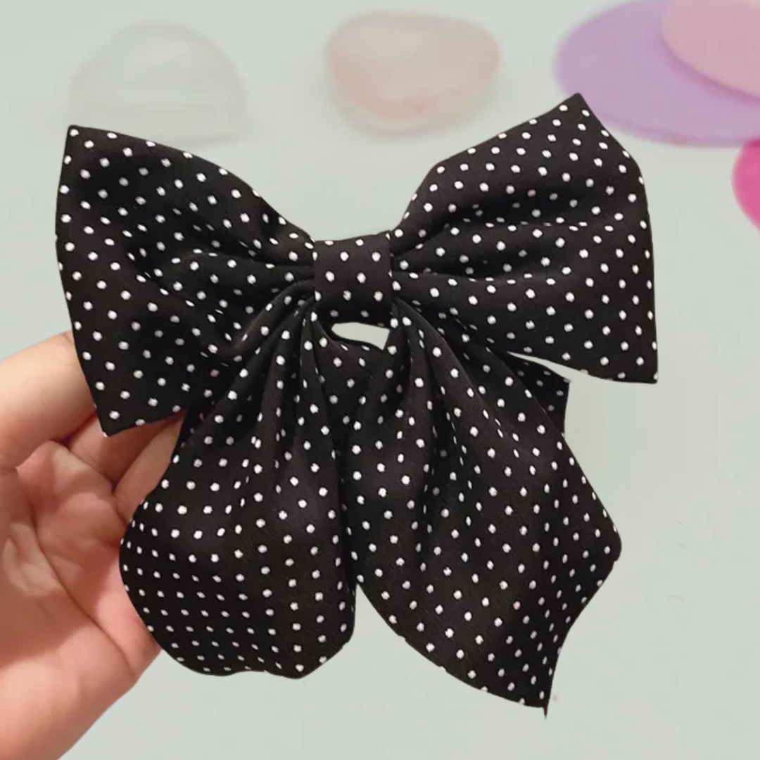 Black & White Polka Dot Bow Hair Clip