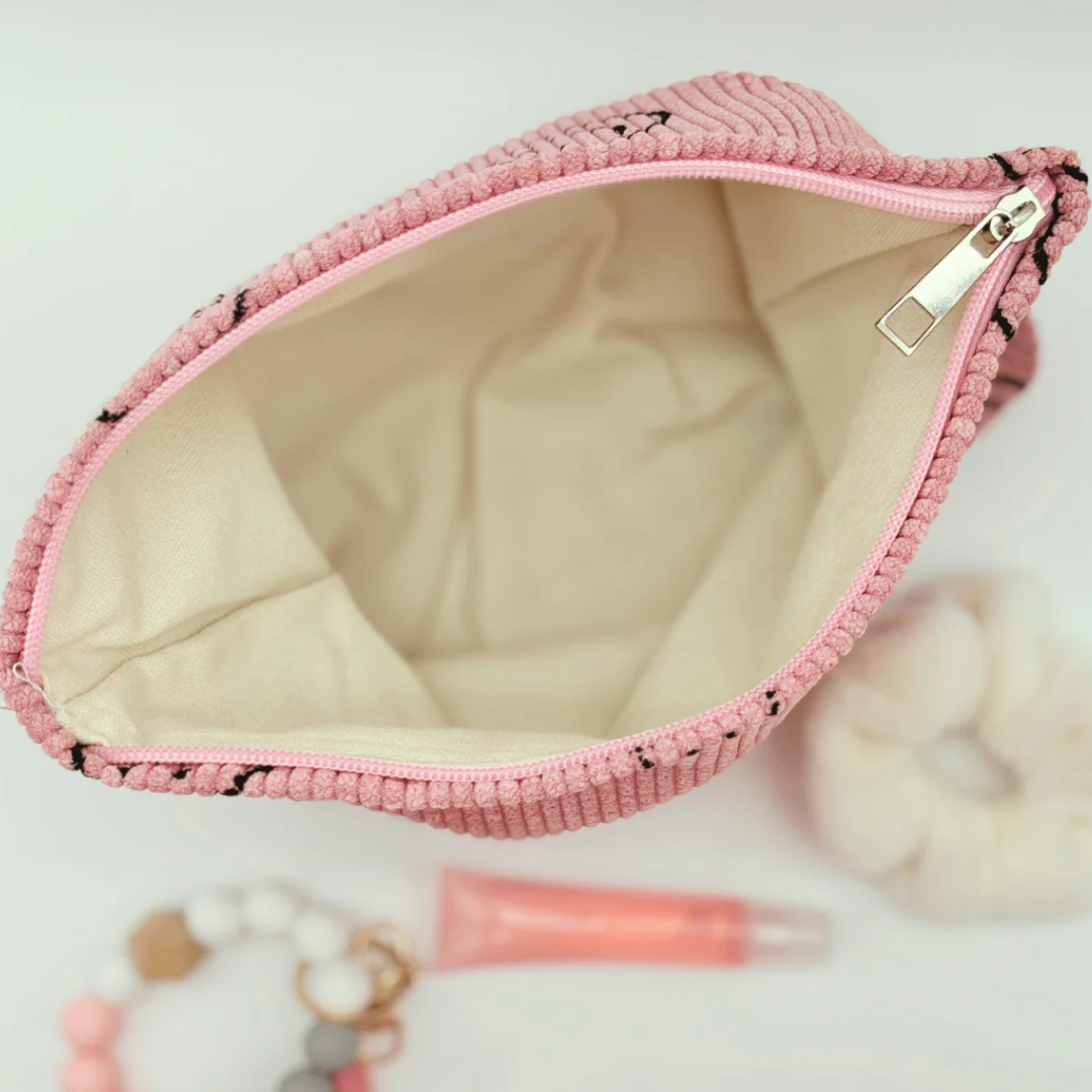 Mint Green Smiley Corduroy Cosmetics Bag