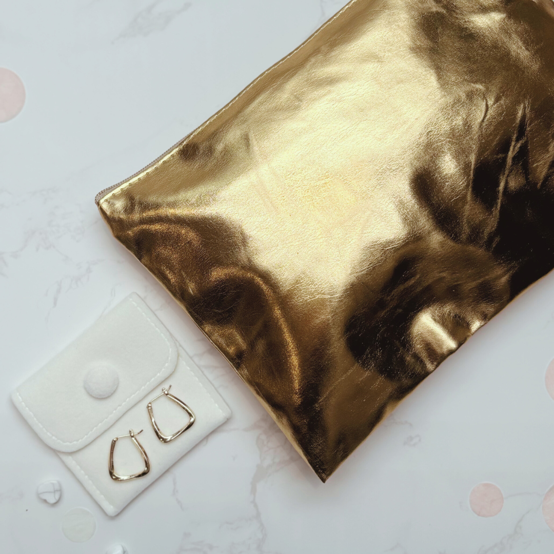 Cosy Self Care Gift For Her – Slippers, Gold Earrings, Makeup Bag & Hand Cream (GOLD)