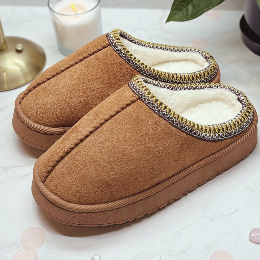 Cosy Self Care Gift For Her – Slippers, Gold Earrings, Makeup Bag & Hand Cream (GOLD)