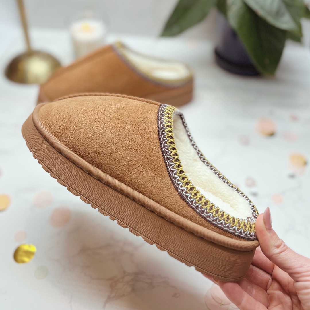 Cosy Self Care Gift For Her – Slippers, Gold Earrings, Makeup Bag & Hand Cream (GOLD)