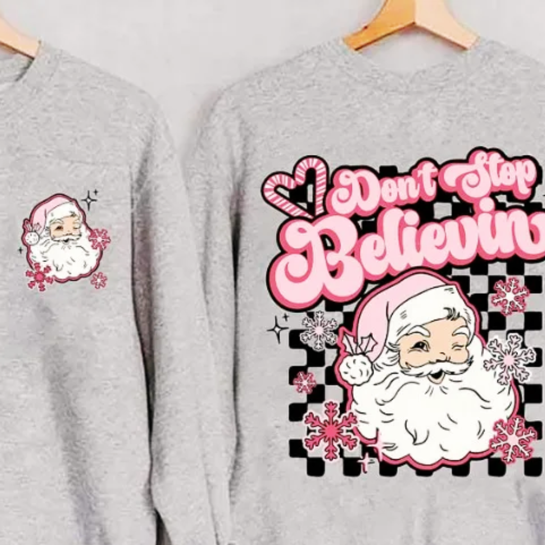 Christmas jumper. Grey sweatshirt with Santa Claus design and text &