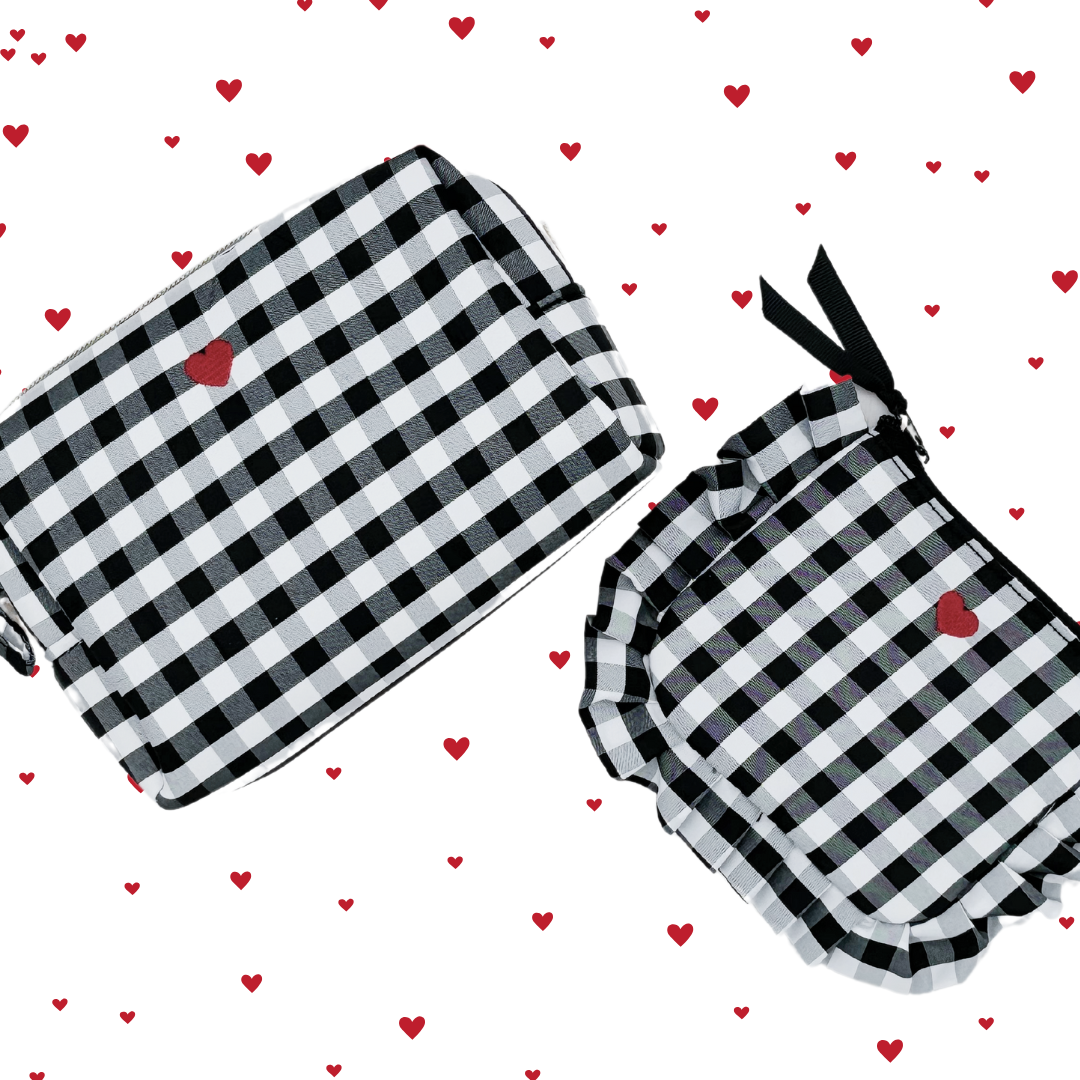 Gingham Wash Bag - Black and White