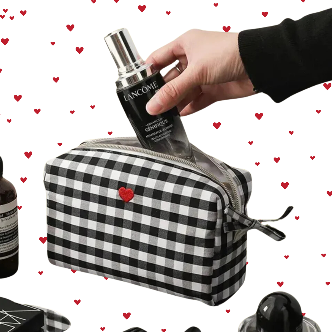 Gingham Wash Bag - Black and White