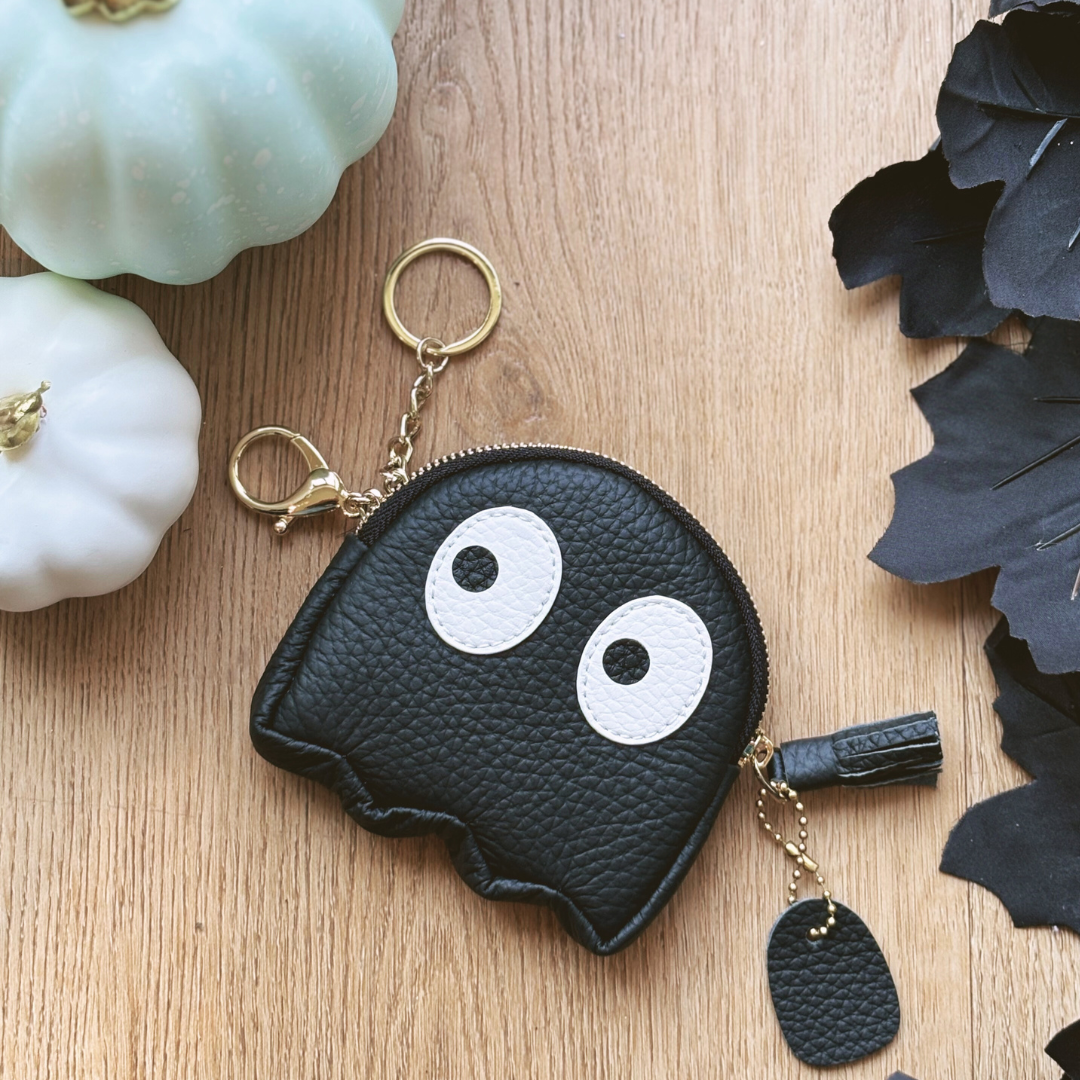 Real Leather Black Ghost Purse – Card, Coin & Keyring Holder with Tassel
