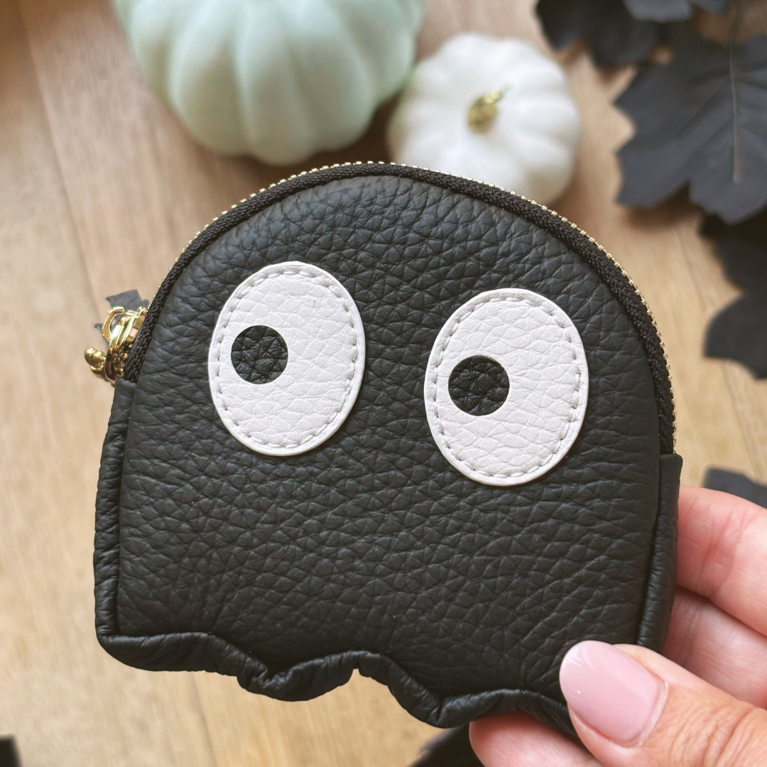 Real Leather Black Ghost Purse – Card, Coin & Keyring Holder with Tassel