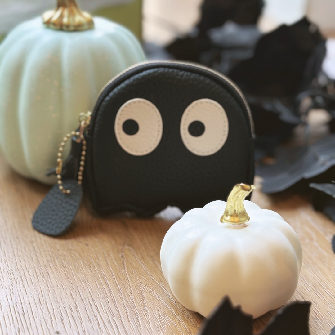Real Leather Black Ghost Purse – Card, Coin & Keyring Holder with Tassel