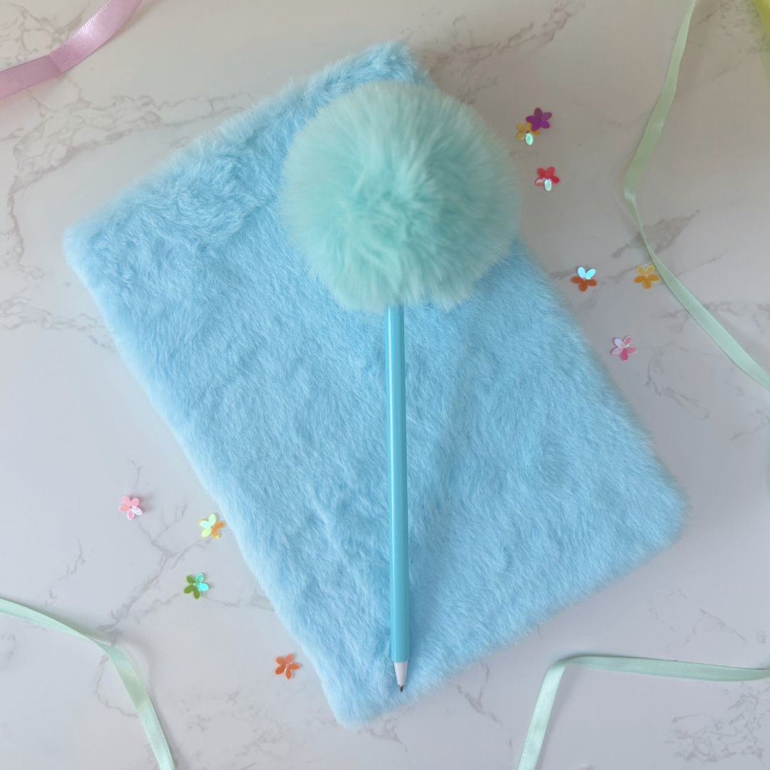 Gift Box For Girls – Fluffy Notebook And Self Care Treats – Blue Edition