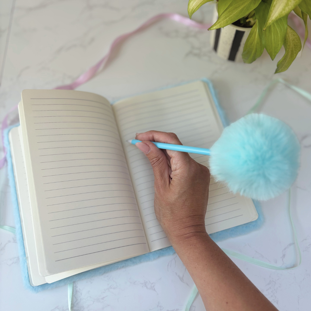 Gift Box For Girls – Fluffy Notebook And Self Care Treats – Blue Edition