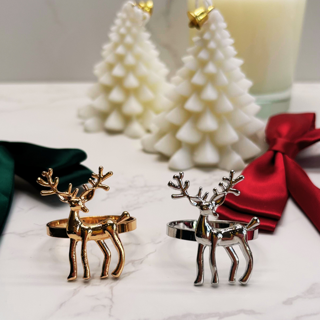 Reindeer Napkin Ring – Gold or Silver Christmas Table Decoration (Set of 4 or 6)