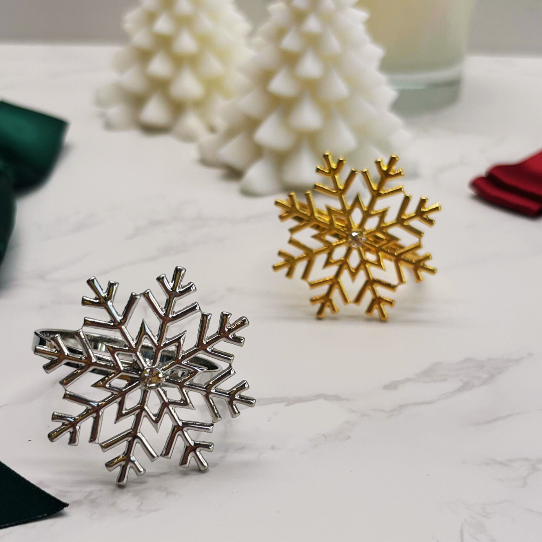 Snowflake Napkin Ring – Gold or Silver Christmas Table Decoration (Set of 4 or 6)