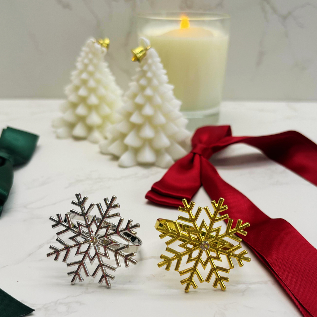 Snowflake Napkin Ring – Gold or Silver Christmas Table Decoration (Set of 4 or 6)