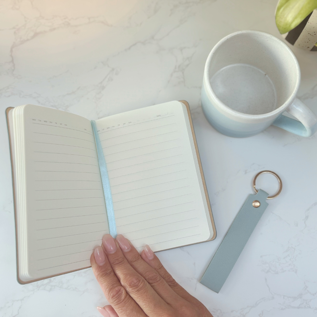 Stylish Gift Box For Her – Ombre Mug, Notebook And Keyring Set In Blue