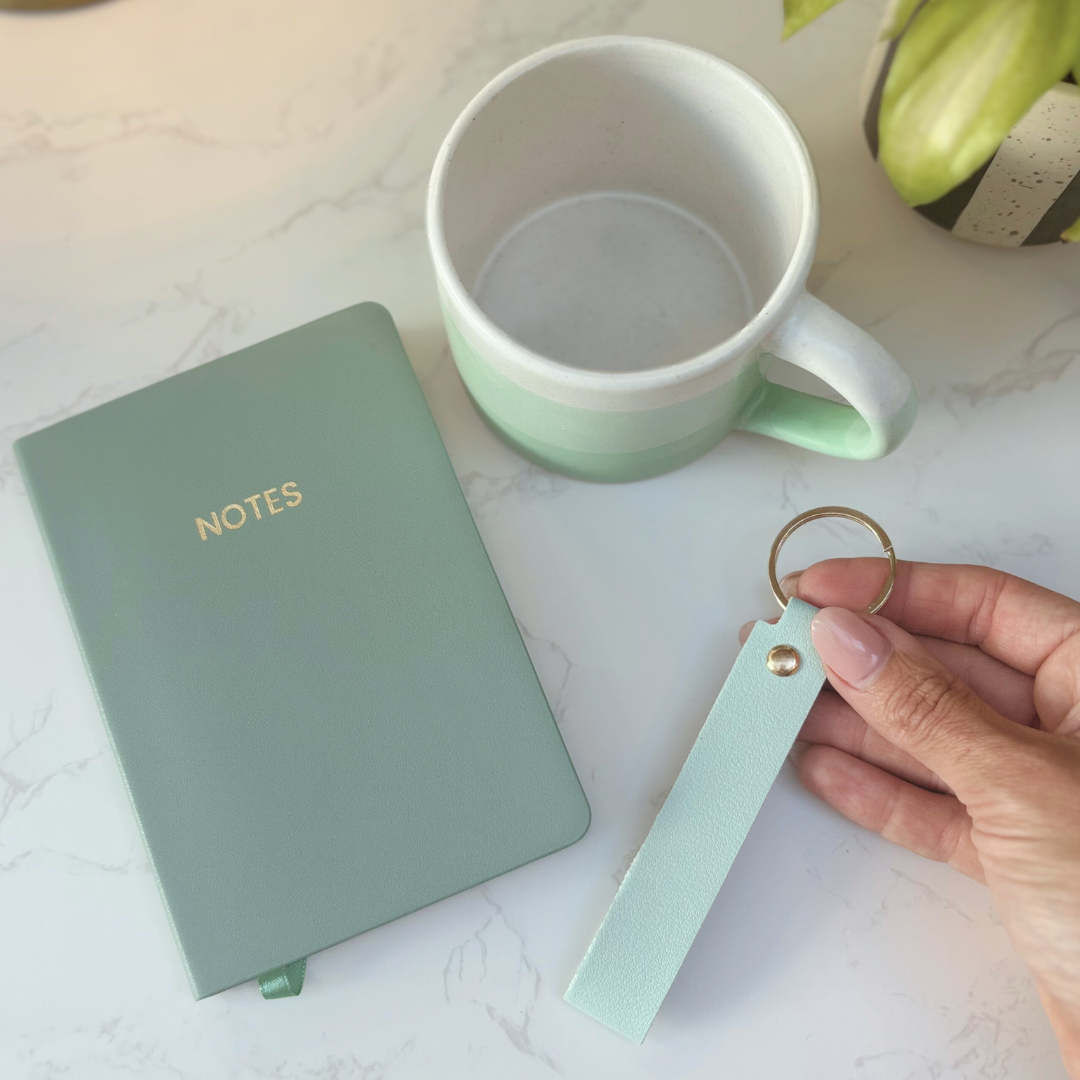 Stylish Gift Box For Her – Ombre Mug, Notebook And Keyring Set In Green