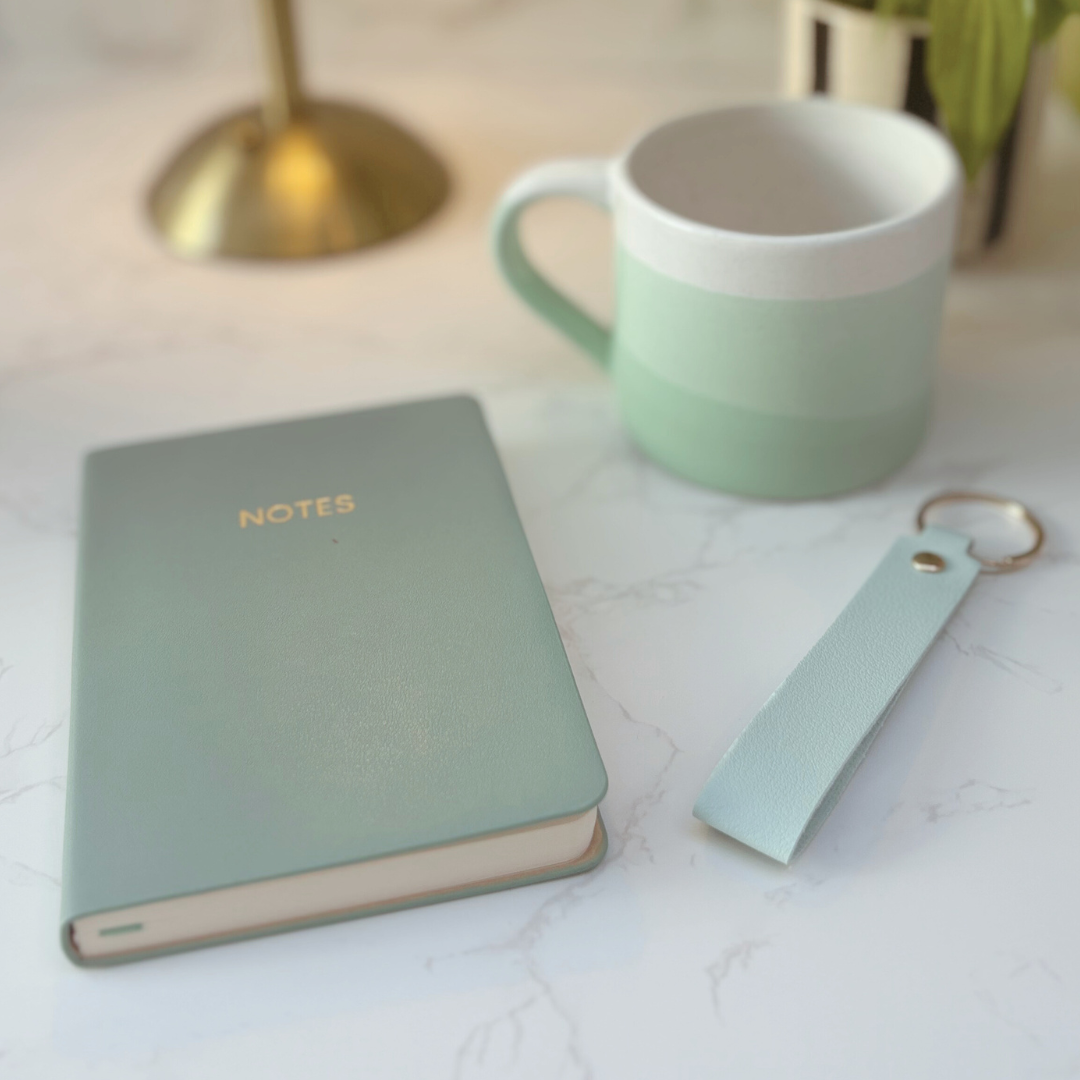 Stylish Gift Box For Her – Ombre Mug, Notebook And Keyring Set In Green