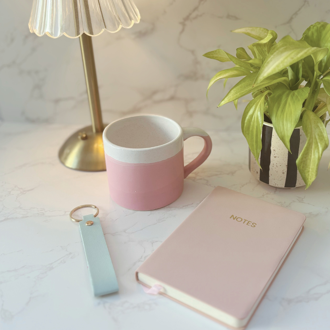 Stylish Gift Box For Her – Ombre Mug, Notebook And Keyring Set In Pink