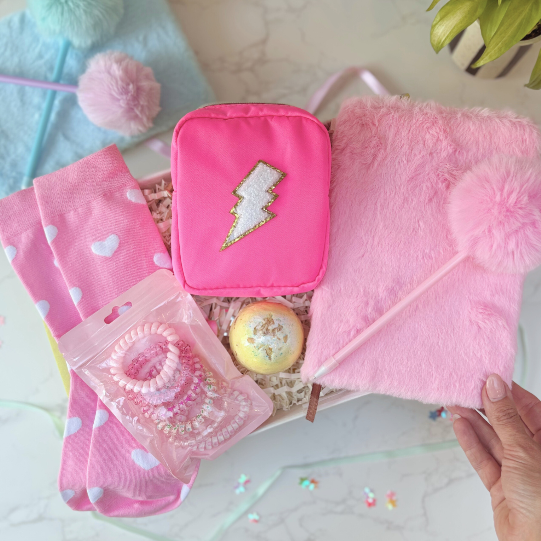 Gift Box For Girls – Fluffy Notebook And Self Care Treats – Pink Edition
