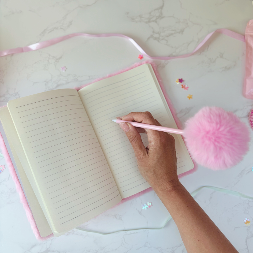 Gift Box For Girls – Fluffy Notebook And Self Care Treats – Pink Edition