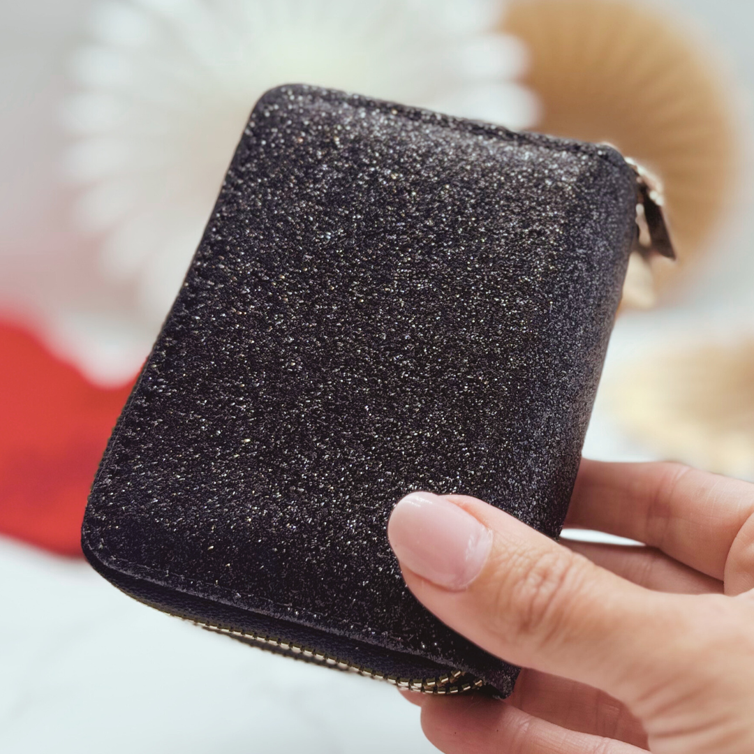 Glitter Purse, Festive Socks & Chocolate Christmas Gift Box BLACK – Gift for Her (Optional Candle)