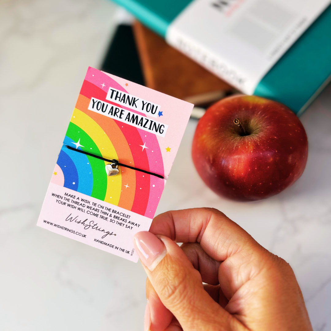 Thank You, You Are Amazing Wish Bracelet – Silver Heart Charm on Black Cord