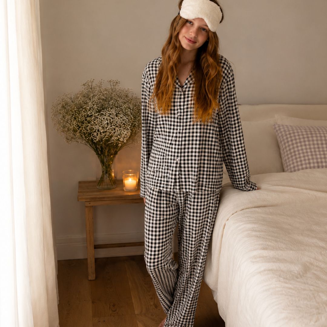 Teen Girl Birthday Pyjama Gift Box – Gingham PJs, Socks And Bow Hair Clip