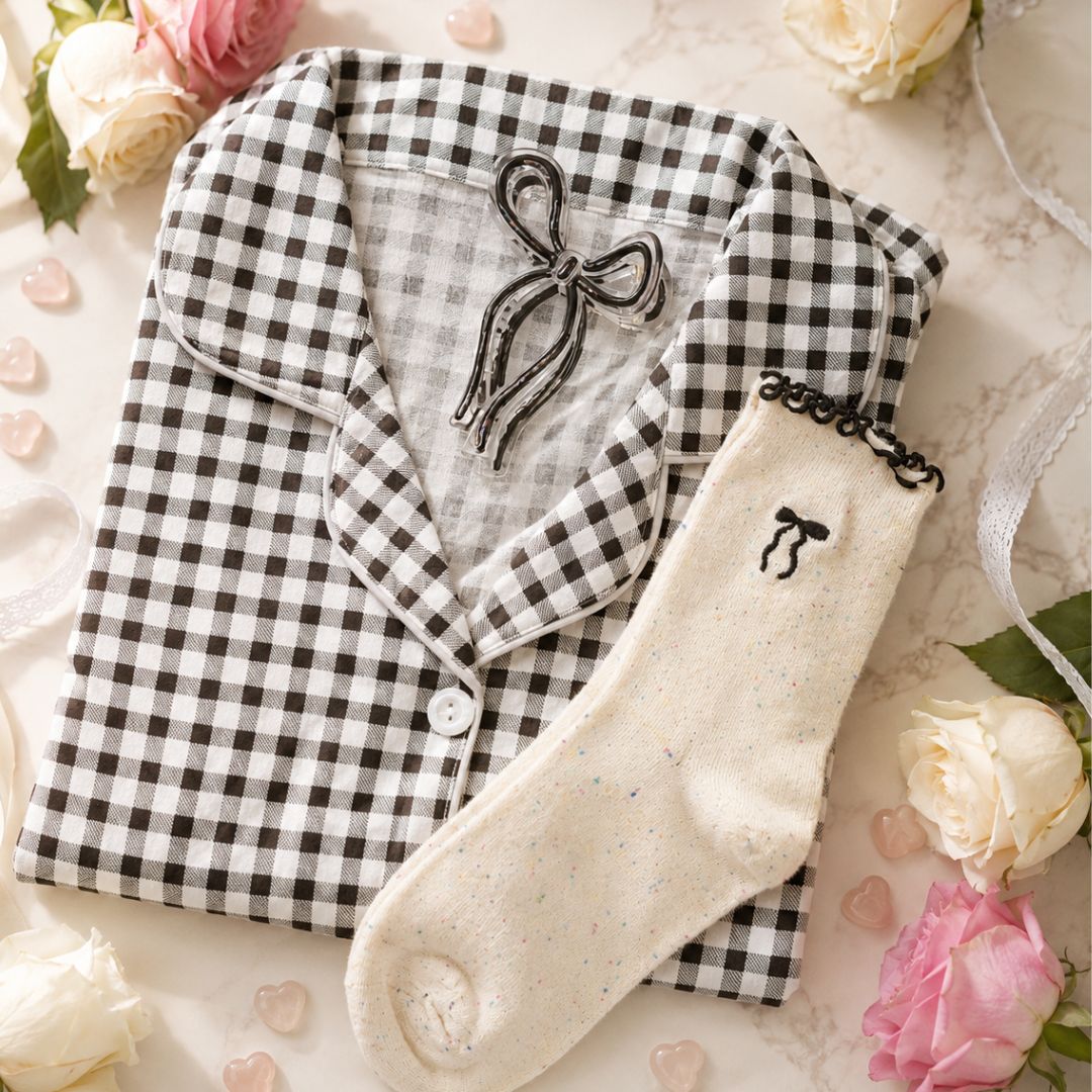Teen Girl Birthday Pyjama Gift Box – Gingham PJs, Socks And Bow Hair Clip