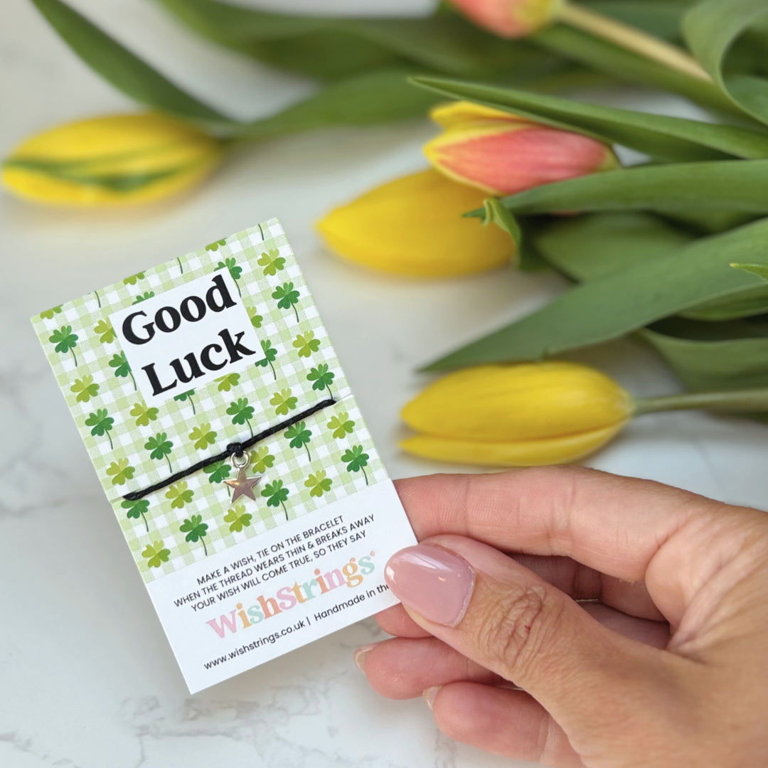 Good Luck Wish Bracelet – Silver Star Charm on Black Cord