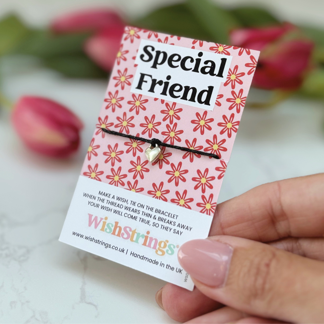 Special Friend Wish Bracelet – Silver Heart Charm on Black Cord