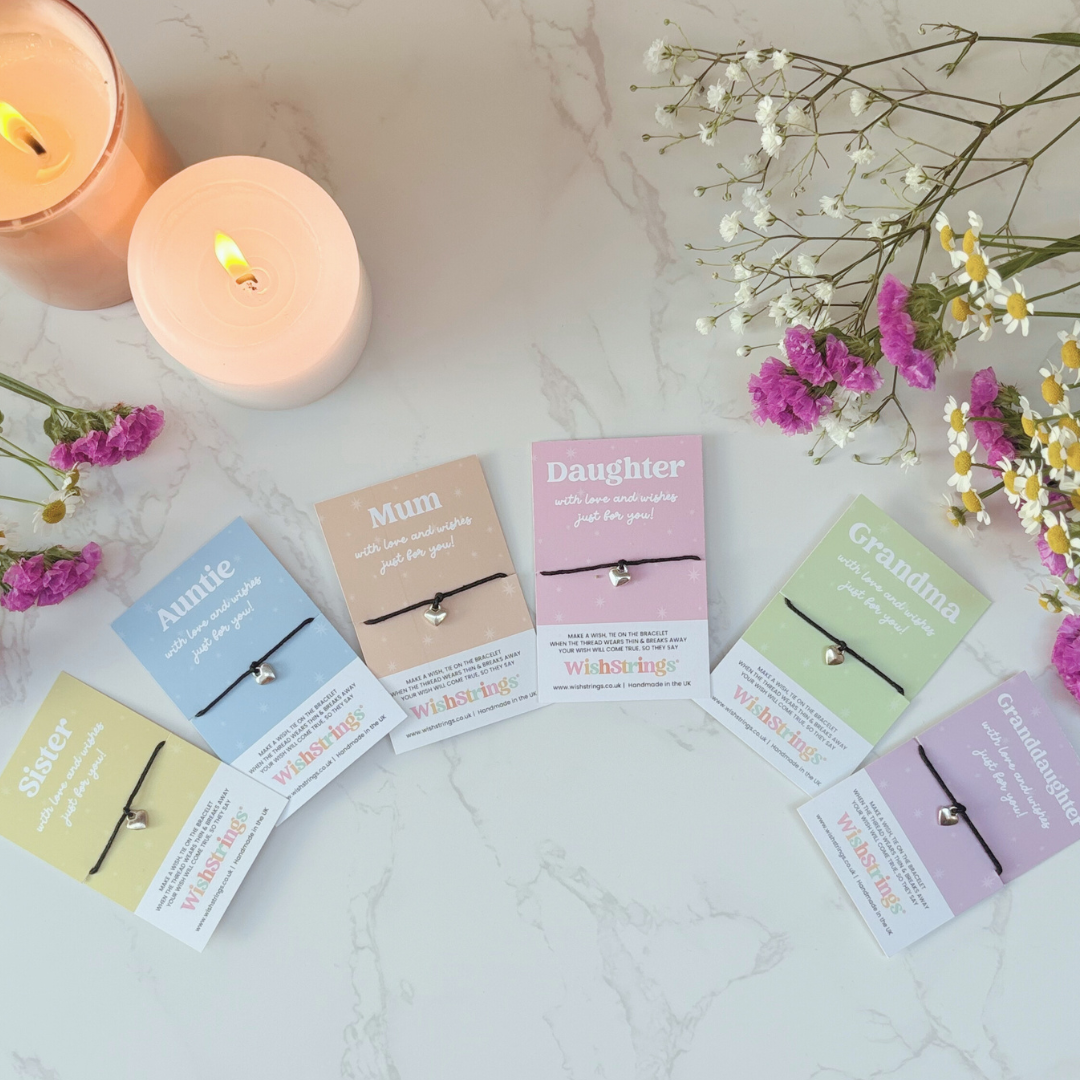 Sister Wish Bracelet – Silver Heart Charm on Black Cord