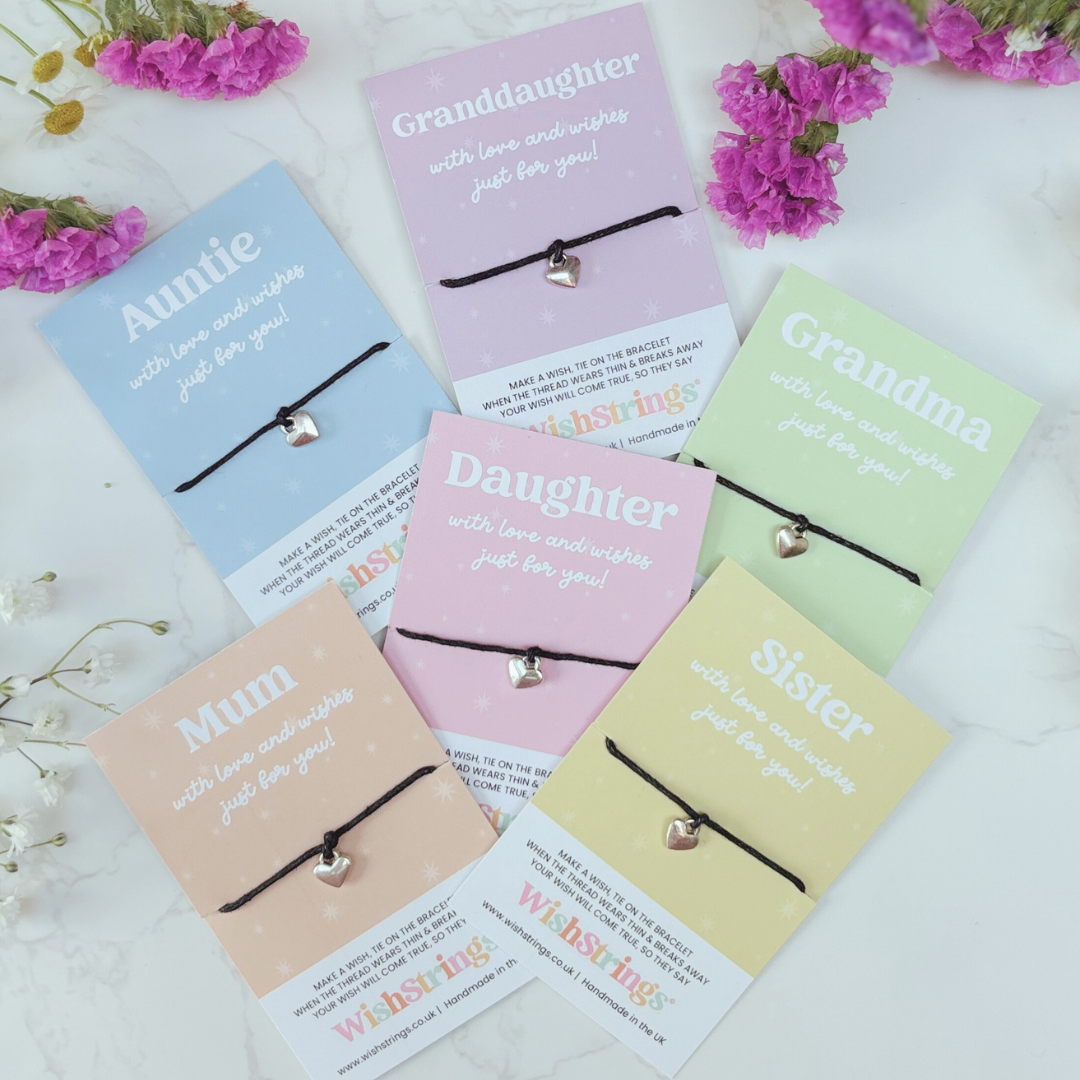 Sister Wish Bracelet – Silver Heart Charm on Black Cord