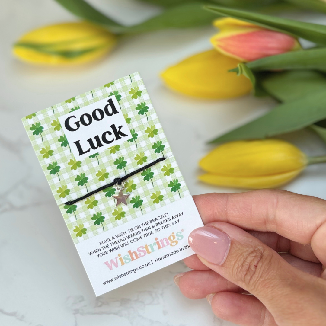 Good Luck Wish Bracelet – Silver Star Charm on Black Cord