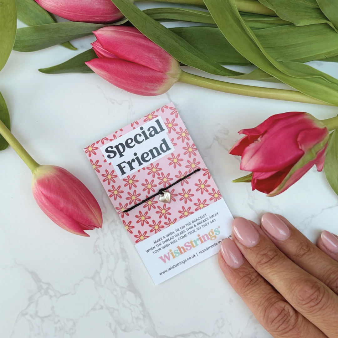 Special Friend Wish Bracelet – Silver Heart Charm on Black Cord