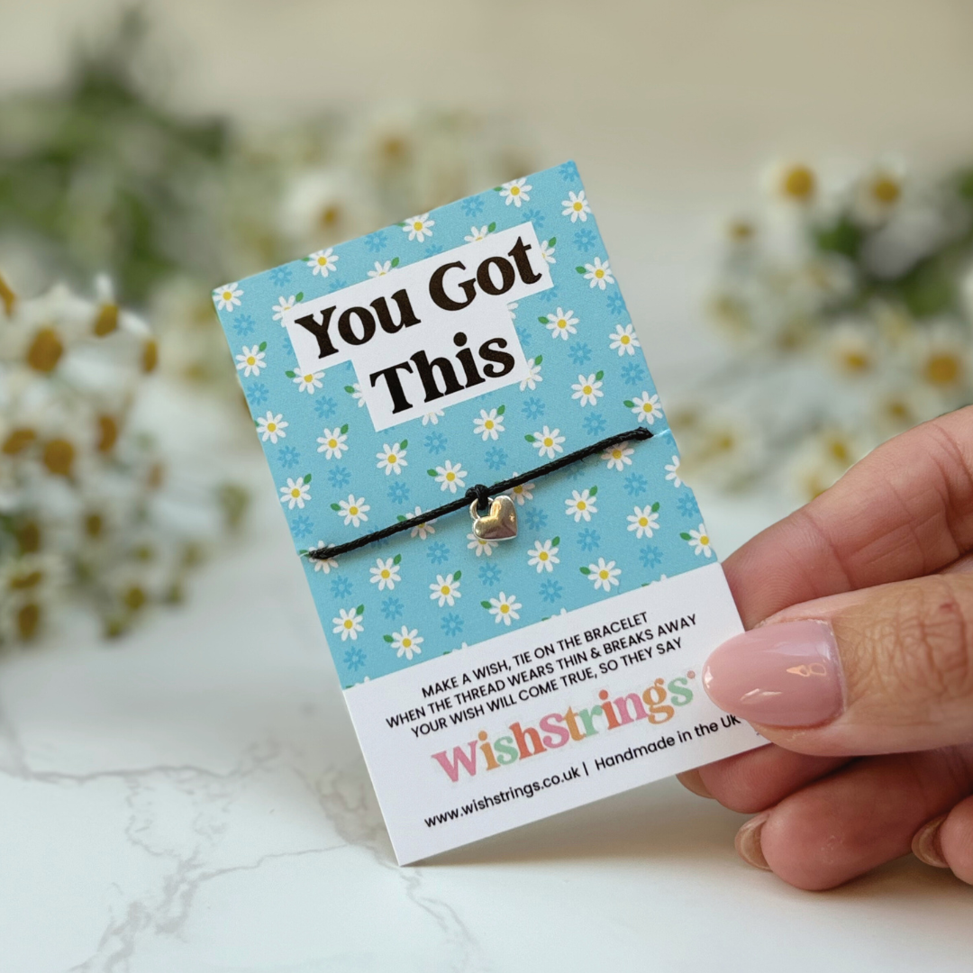 You Got This Wish Bracelet – Silver Heart Charm on Black Cord
