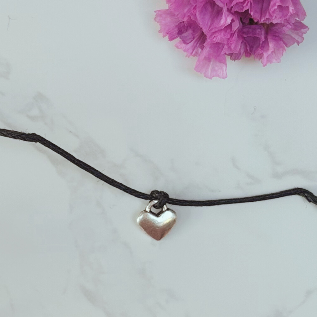 Grandma Wish Bracelet – Silver Heart Charm on Black Cord