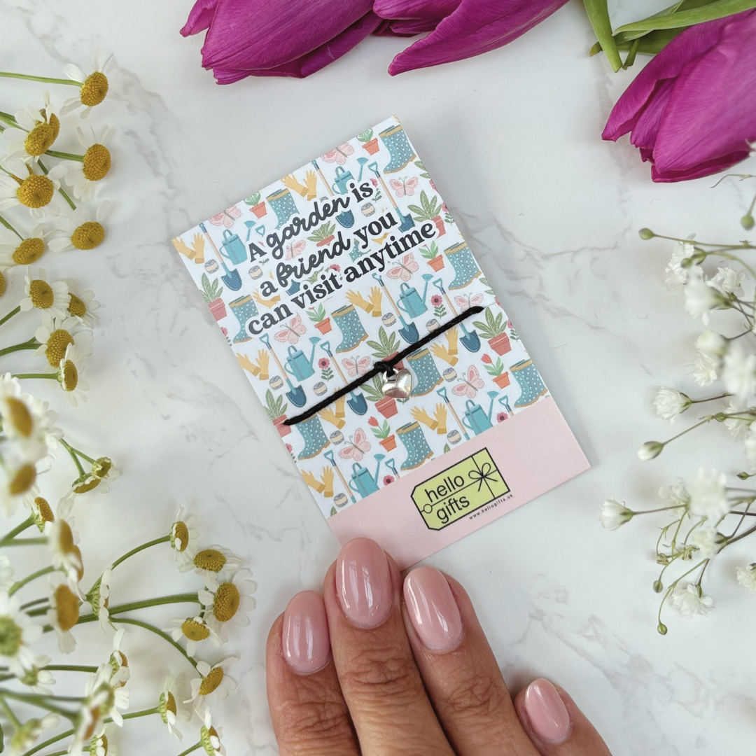 Gardener Wish Bracelet – Silver Heart Charm on Garden Lovers Card