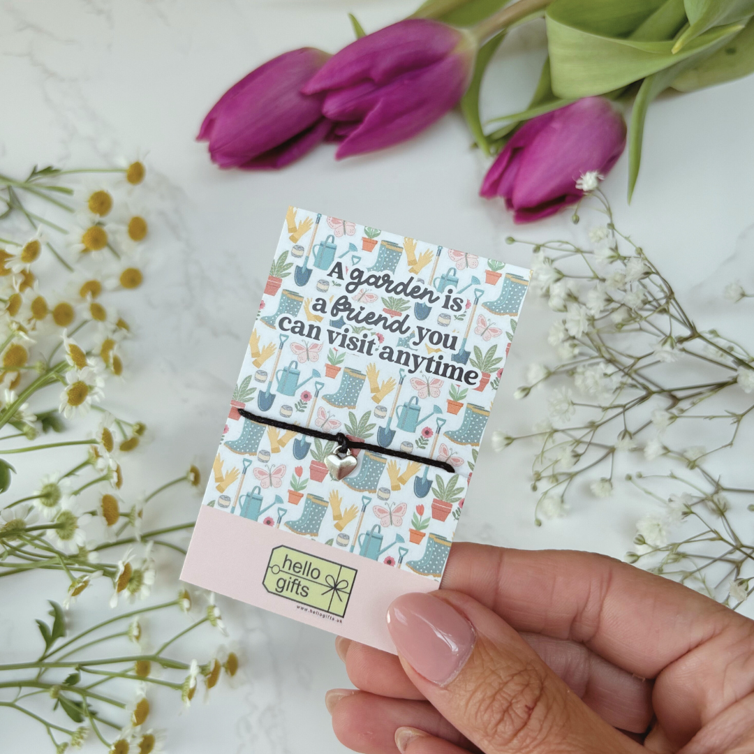 Gardener Wish Bracelet – Silver Heart Charm on Garden Lovers Card