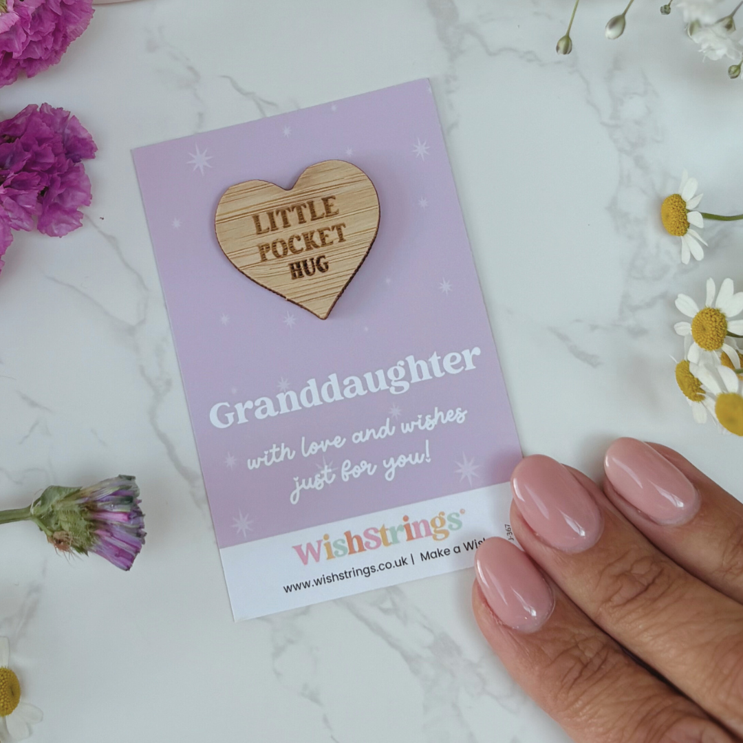 Granddaughter Little Pocket Hug – Sustainable Bamboo Heart Token on Card