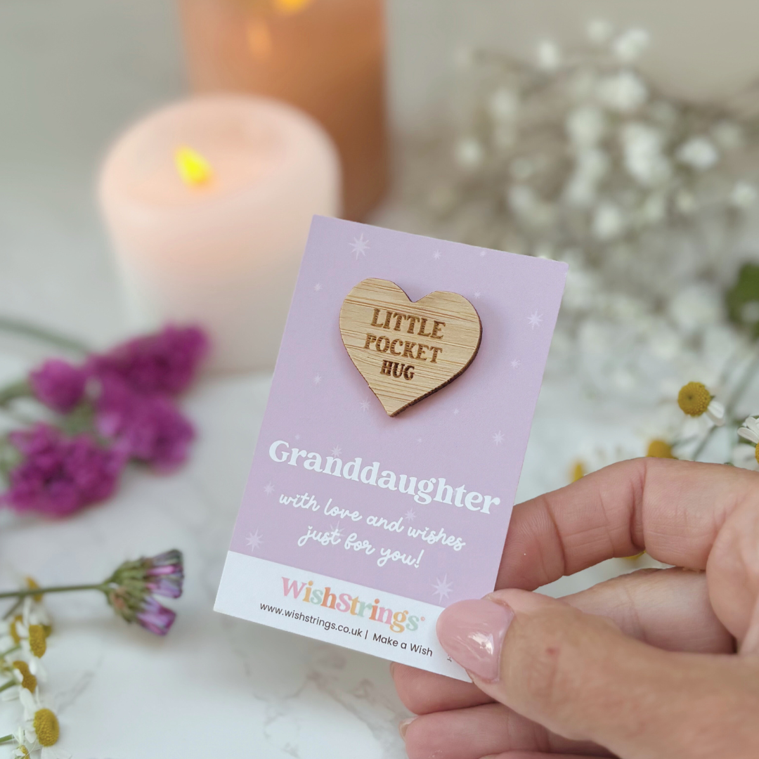 Granddaughter Little Pocket Hug – Sustainable Bamboo Heart Token on Card