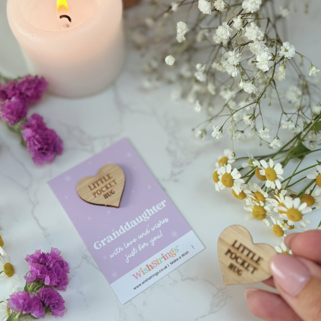Granddaughter Little Pocket Hug – Sustainable Bamboo Heart Token on Card