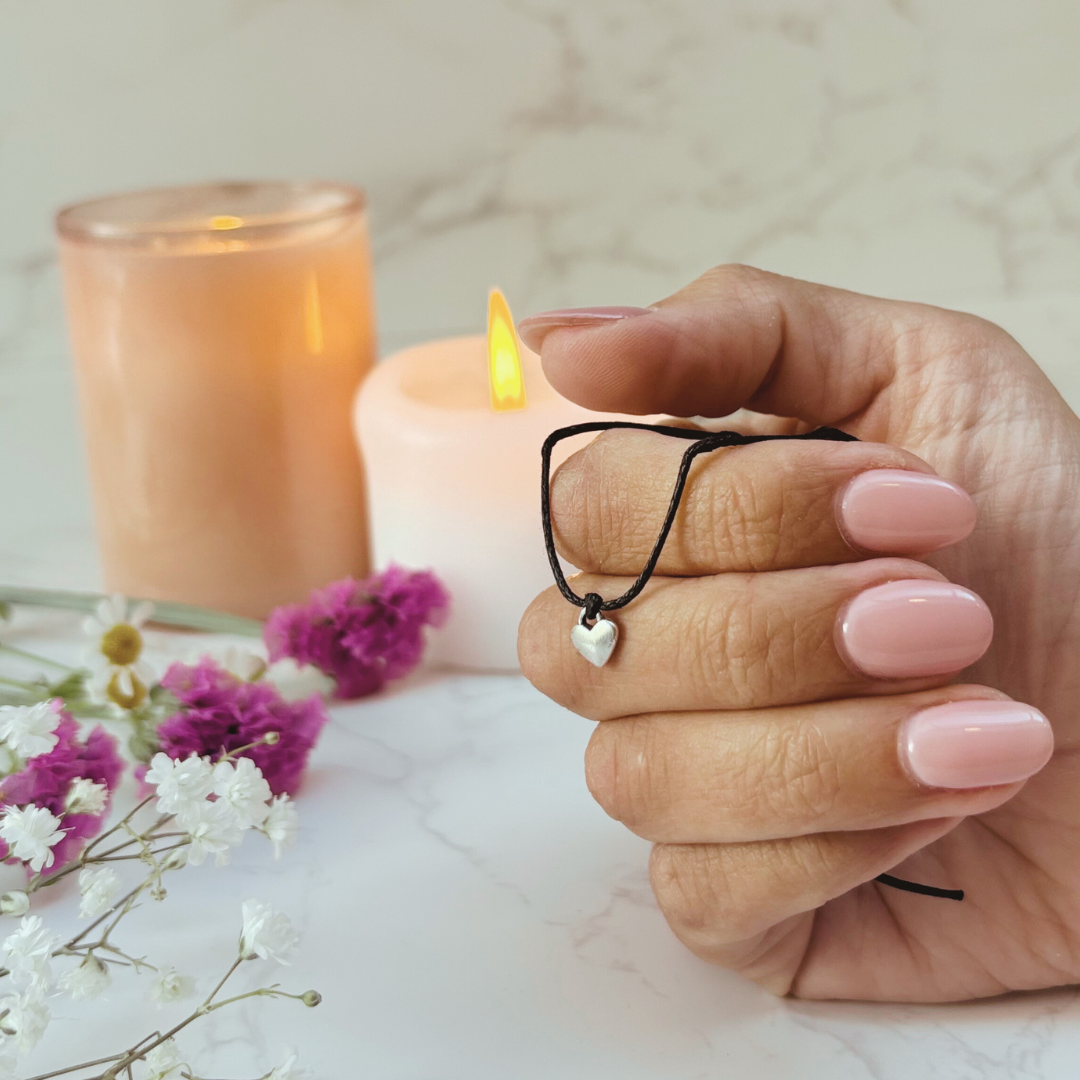 I Love You Wish Bracelet – Silver Heart Charm on Black Cord