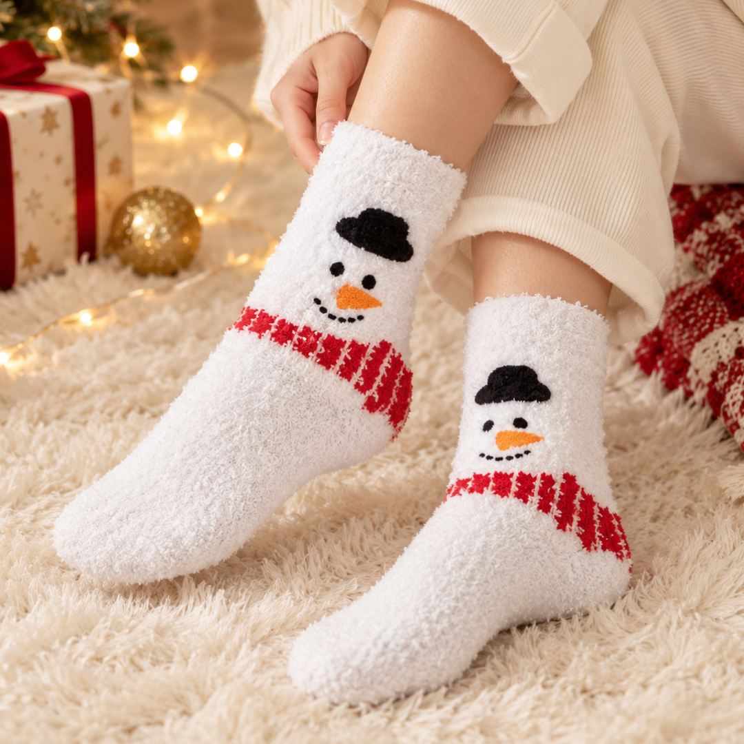 Fluffy Snowman Christmas Socks