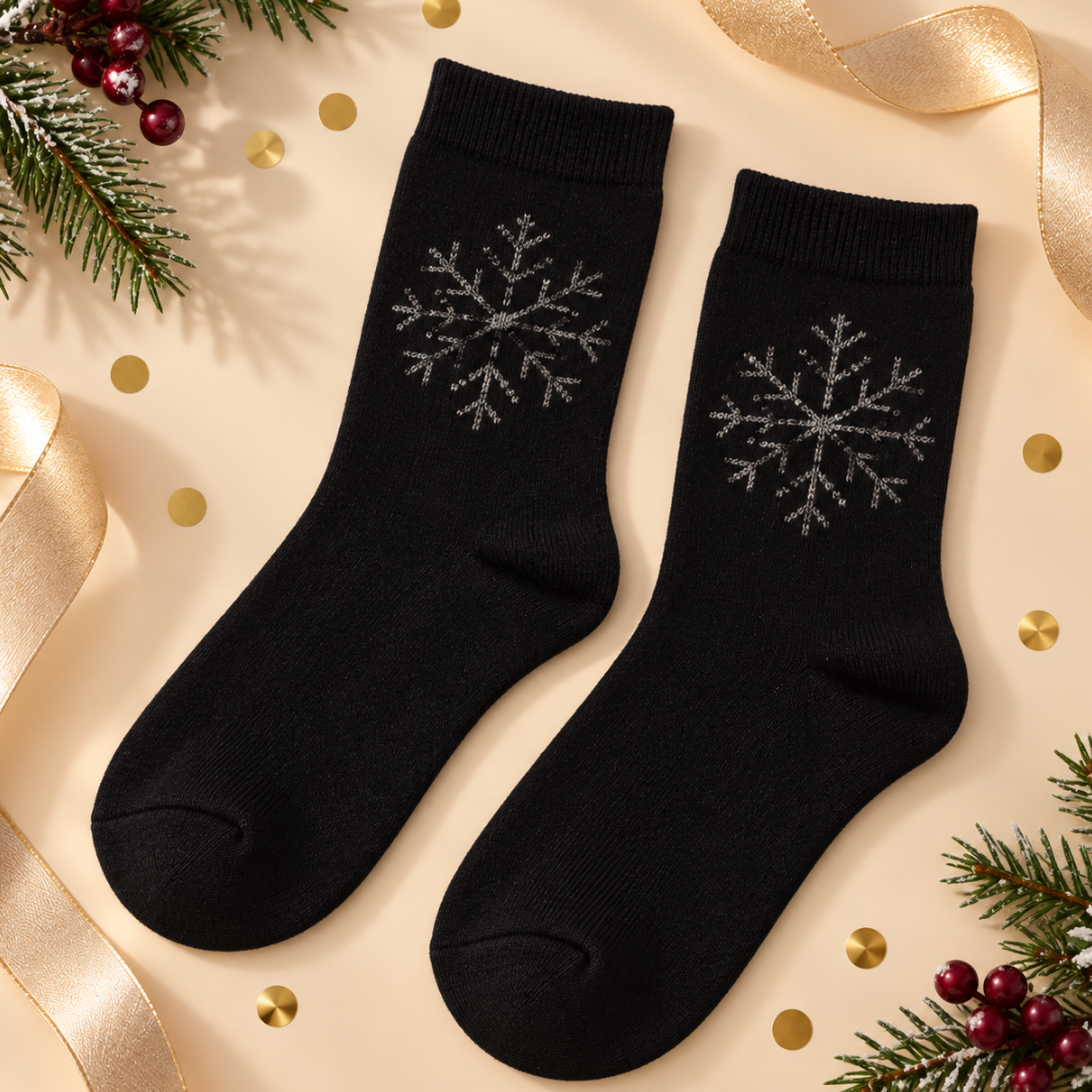 Cosy Snowflake Christmas Socks – Black