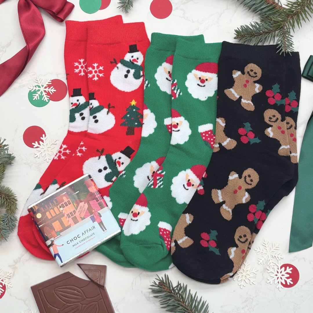 Christmas Socks Gift Box – Festive Santa, Snowman & Gingerbread Socks