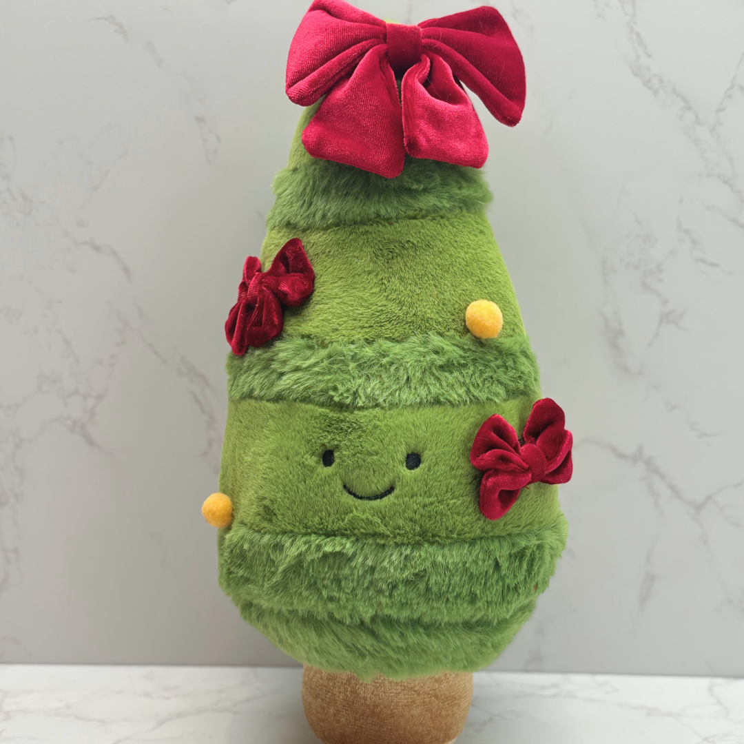 Kids Christmas Plush Tree Toy – Cute Soft Cuddly Gift with Bows