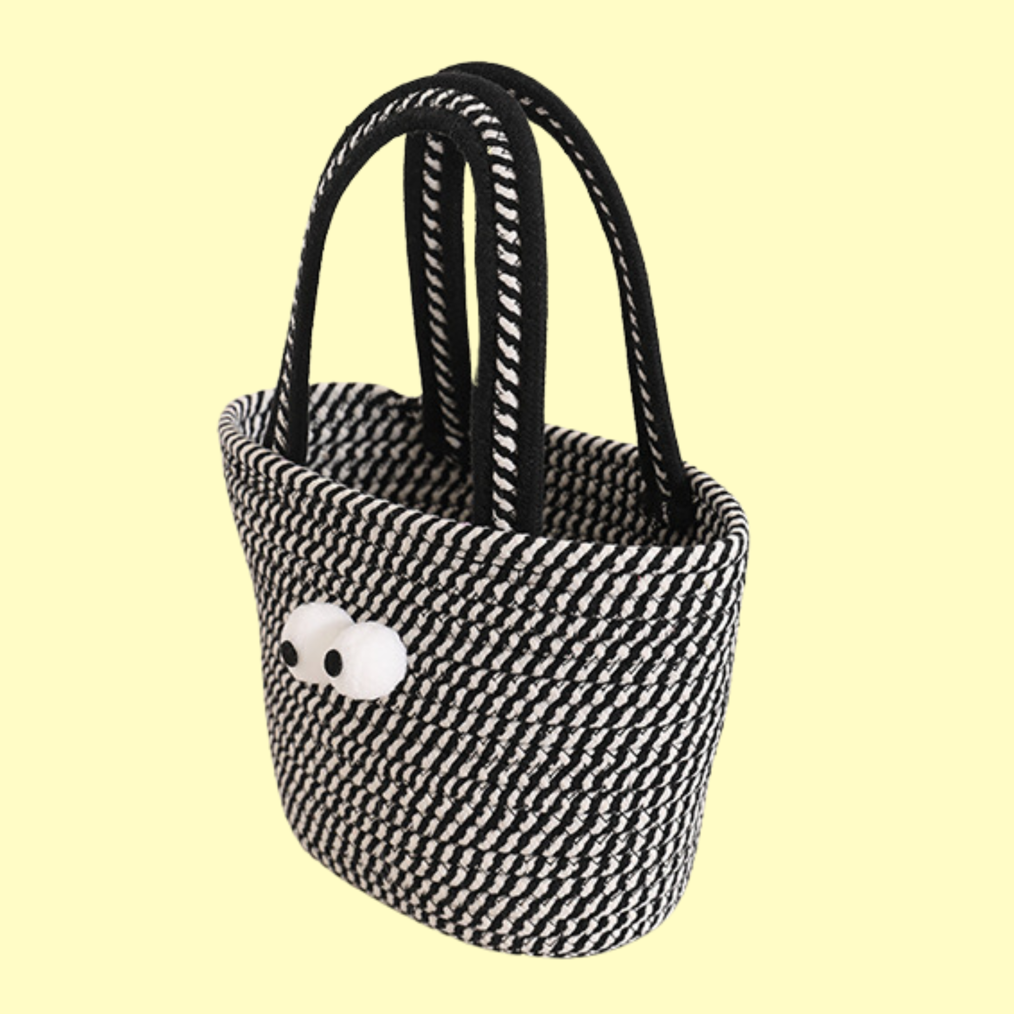 Betty - the Black and White Straw Bag with Eye Detail